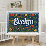 Evelyn Name Art - Floral Farmhouse personalized wall print for kids