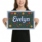Evelyn Name Art - Floral Farmhouse personalized wall print for kids