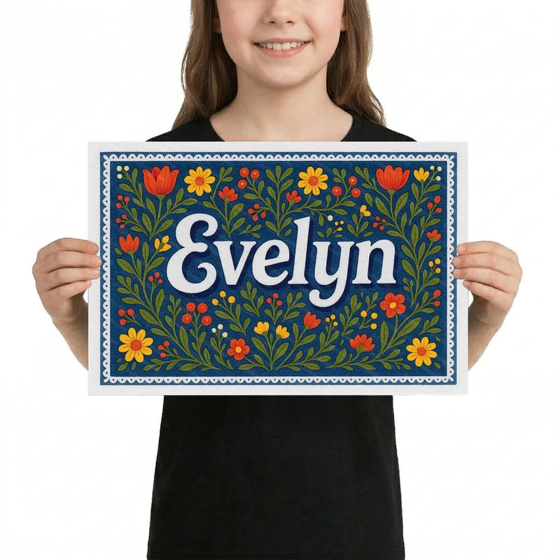 Evelyn Name Art - Floral Farmhouse personalized wall print for kids