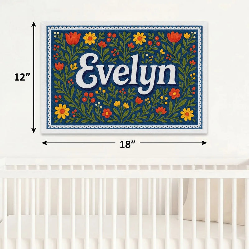 Evelyn Name Art - Floral Farmhouse personalized wall print for kids