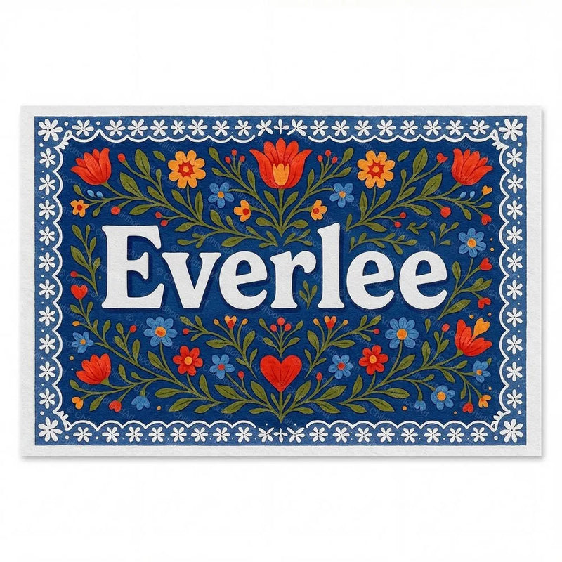 Everlee Name Art - Floral Farmhouse personalized wall print for kids