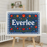 Everlee Name Art - Floral Farmhouse personalized wall print for kids