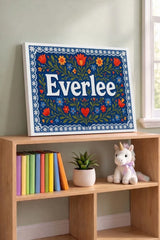 Everlee Name Art - Floral Farmhouse personalized wall print for kids