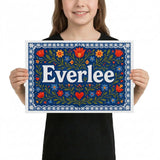 Everlee Name Art - Floral Farmhouse personalized wall print for kids