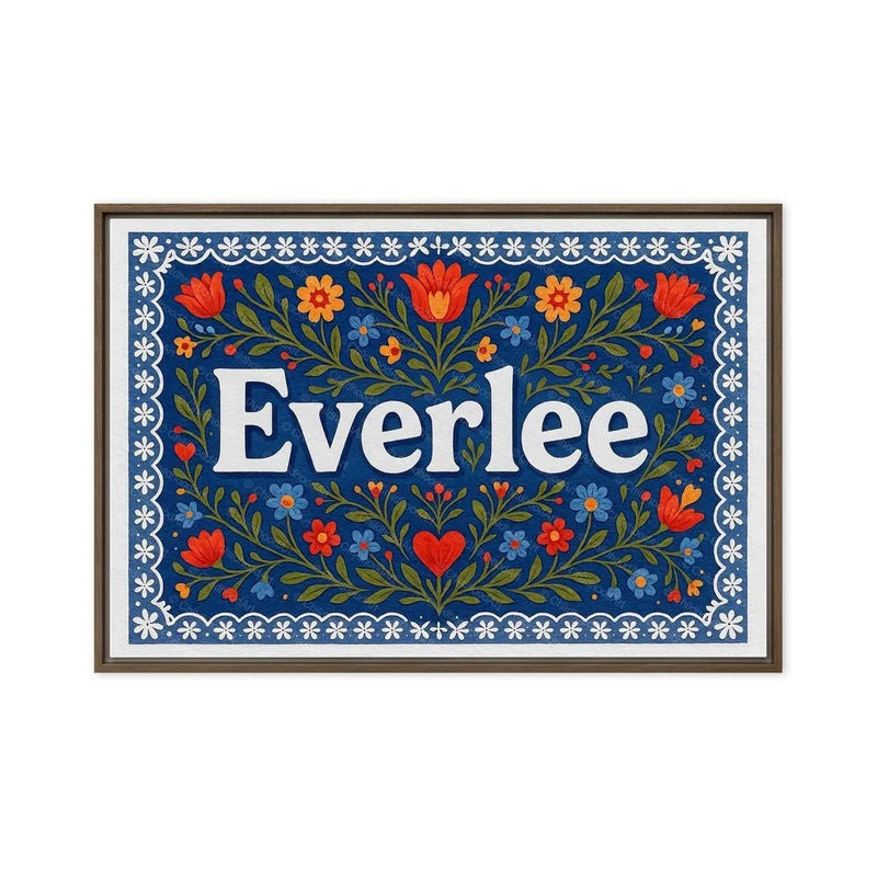 Everlee Name Art - Floral Farmhouse personalized wall print for kids