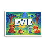 Evie Name Art - Forest Friends personalized wall print for kids