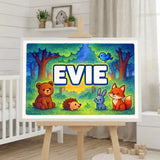 Evie Name Art - Forest Friends personalized wall print for kids