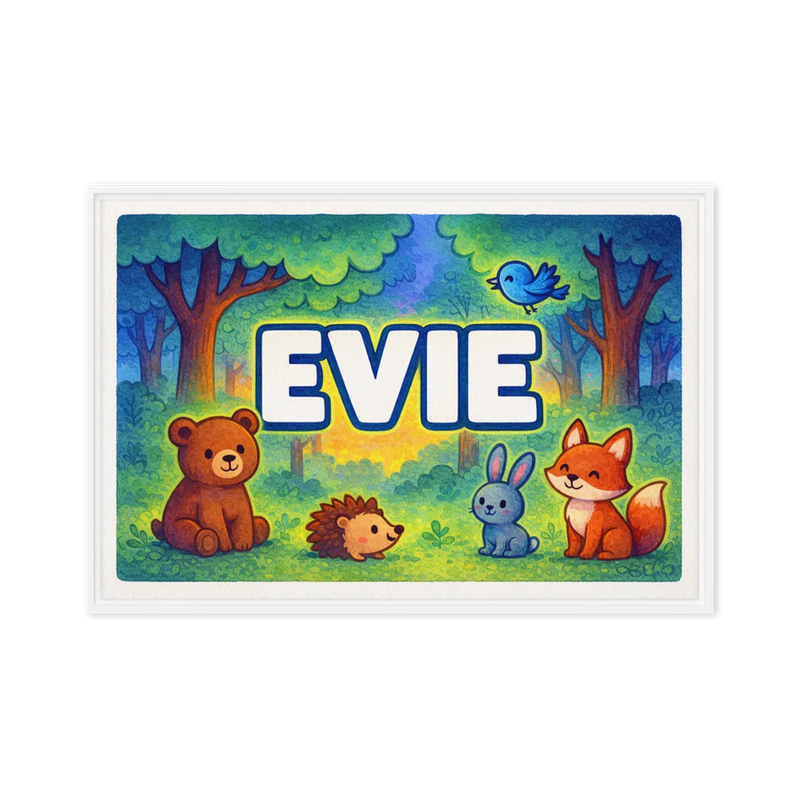 Evie Name Art - Forest Friends personalized wall print for kids