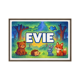 Evie Name Art - Forest Friends personalized wall print for kids