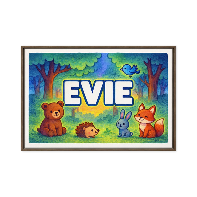 Evie Name Art - Forest Friends personalized wall print for kids