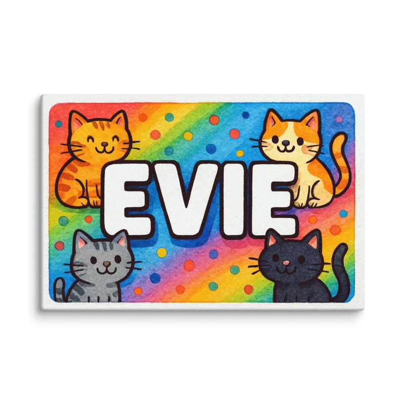 Evie Name Art - Colorful Cats personalized wall print for kids