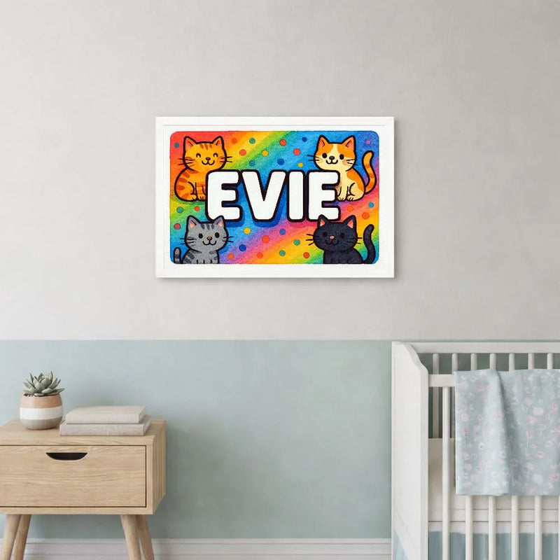 Evie Name Art - Colorful Cats personalized wall print for kids