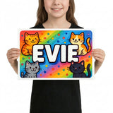 Evie Name Art - Colorful Cats personalized wall print for kids