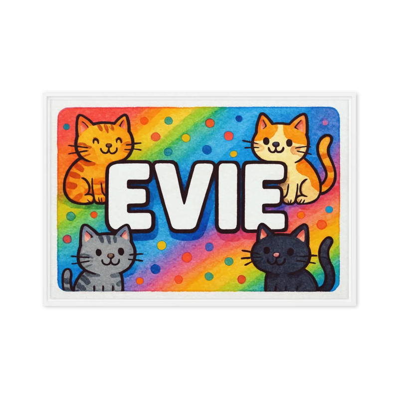 Evie Name Art - Colorful Cats personalized wall print for kids