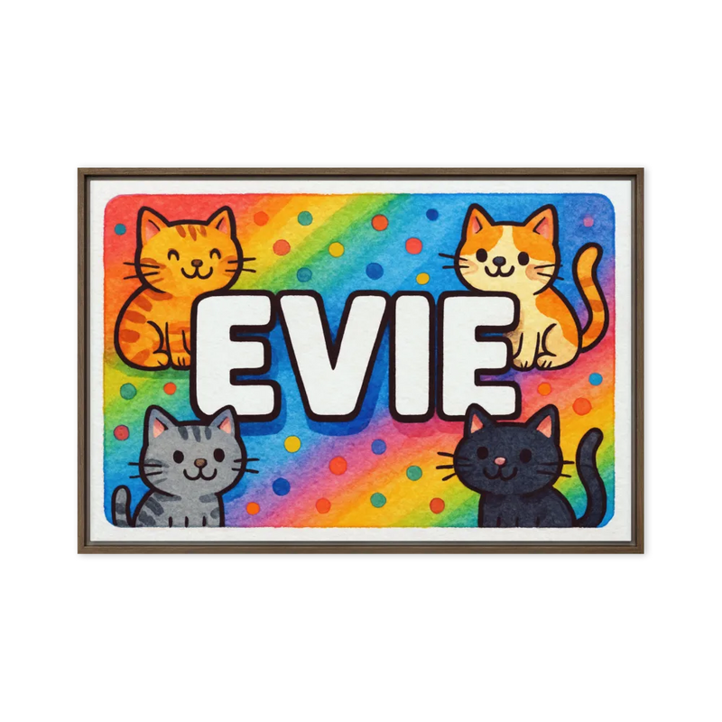 Evie Name Art - Colorful Cats personalized wall print for kids