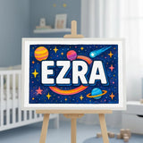 Ezra Name Art - Space Explorers personalized wall print for kids