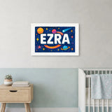 Ezra Name Art - Space Explorers personalized wall print for kids