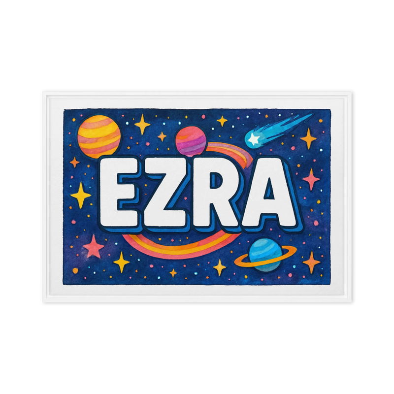 Ezra Name Art - Space Explorers personalized wall print for kids