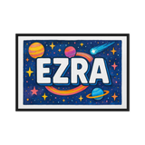Ezra Name Art - Space Explorers personalized wall print for kids