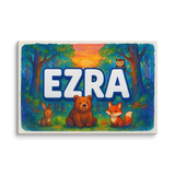 Ezra Name Art - Forest Friends personalized wall print for kids
