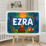 Ezra Name Art - Forest Friends personalized wall print for kids