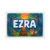 Ezra Name Art - Forest Friends personalized wall print for kids