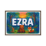 Ezra Name Art - Forest Friends personalized wall print for kids