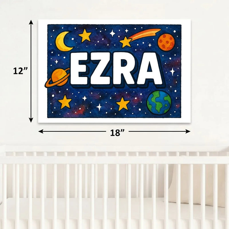 Ezra Name Art - Space Explorers personalized wall print for kids