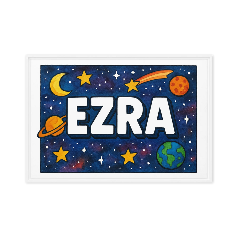 Ezra Name Art - Space Explorers personalized wall print for kids