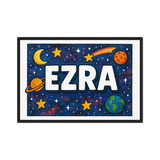Ezra Name Art - Space Explorers personalized wall print for kids