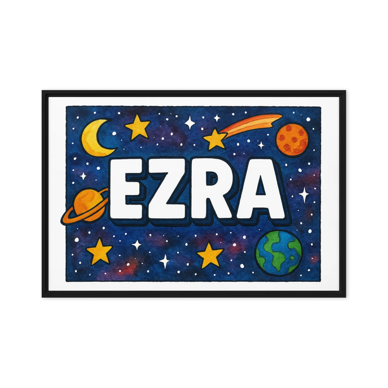 Ezra Name Art - Space Explorers personalized wall print for kids