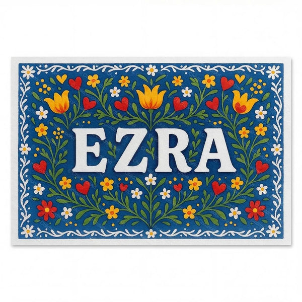 Ezra Name Art - Floral Farmhouse Personalized Wall Art