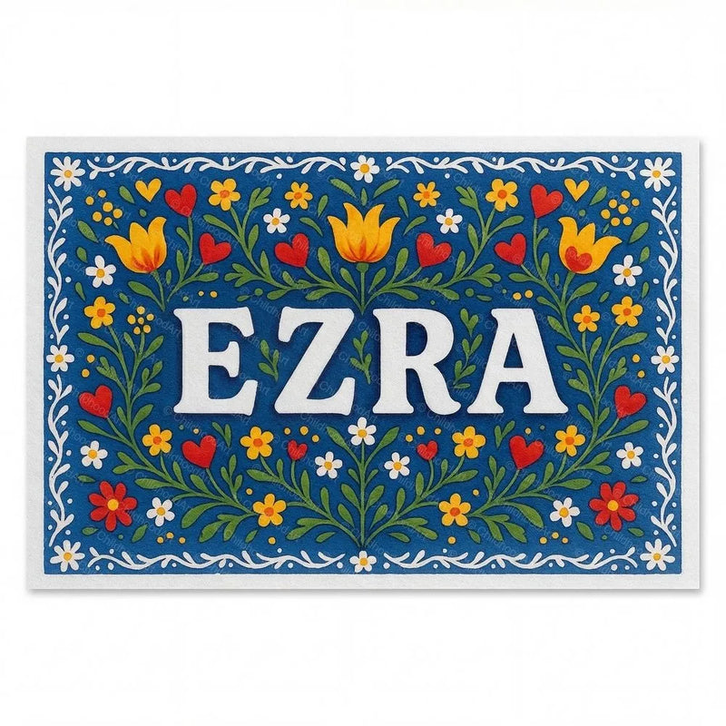 Ezra Name Art - Floral Farmhouse personalized wall print for kids