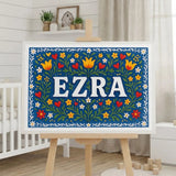 Ezra Name Art - Floral Farmhouse personalized wall print for kids