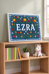 Ezra Name Art - Floral Farmhouse personalized wall print for kids