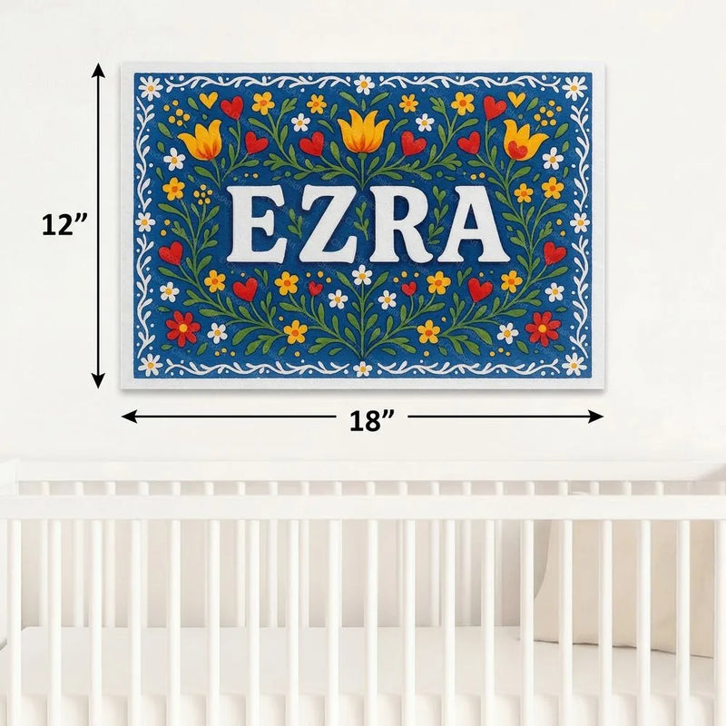 Ezra Name Art - Floral Farmhouse personalized wall print for kids