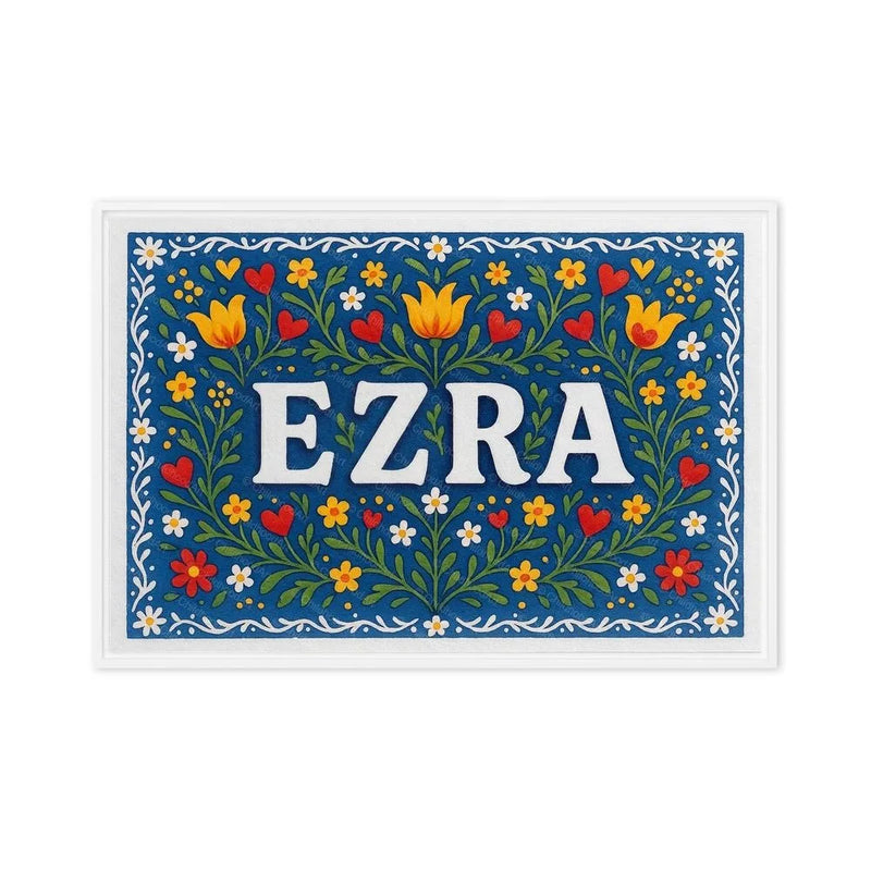 Ezra Name Art - Floral Farmhouse personalized wall print for kids