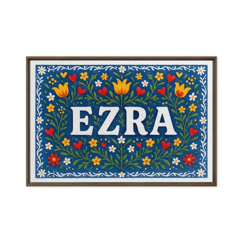 Ezra Name Art - Floral Farmhouse personalized wall print for kids