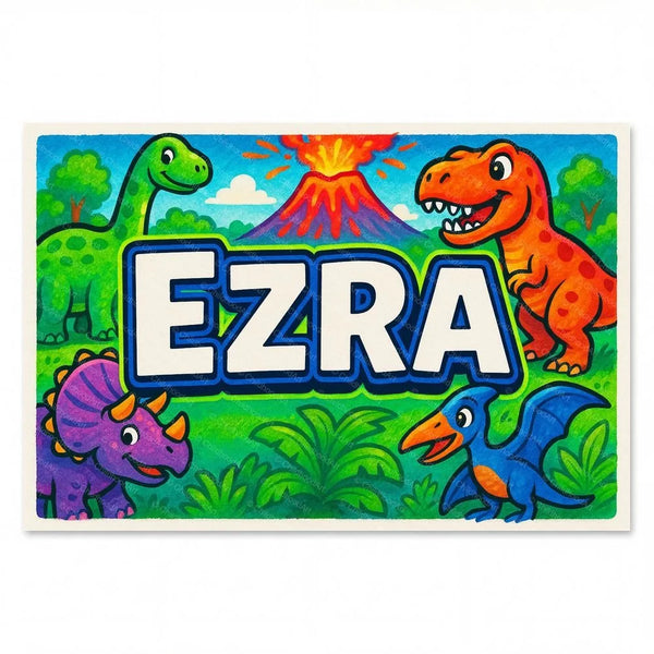 Ezra Name Art - Dinosaur Adventure Personalized Wall Art