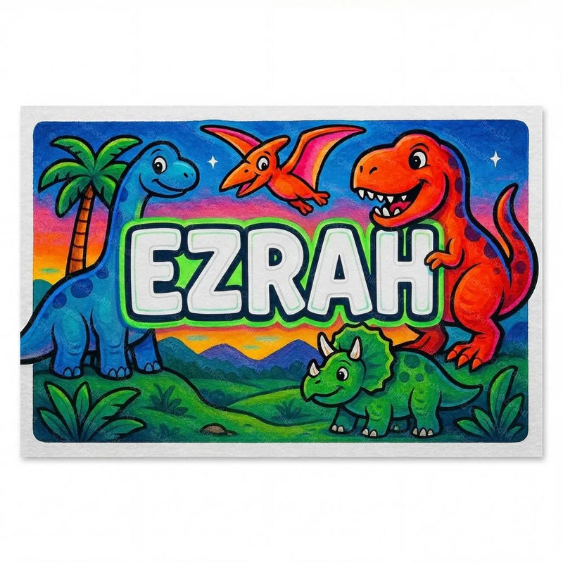 Ezrah Name Art - Dinosaur Adventure personalized wall print for kids