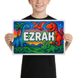 Ezrah Name Art - Dinosaur Adventure personalized wall print for kids