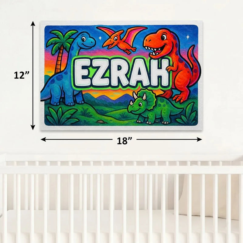 Ezrah Name Art - Dinosaur Adventure personalized wall print for kids