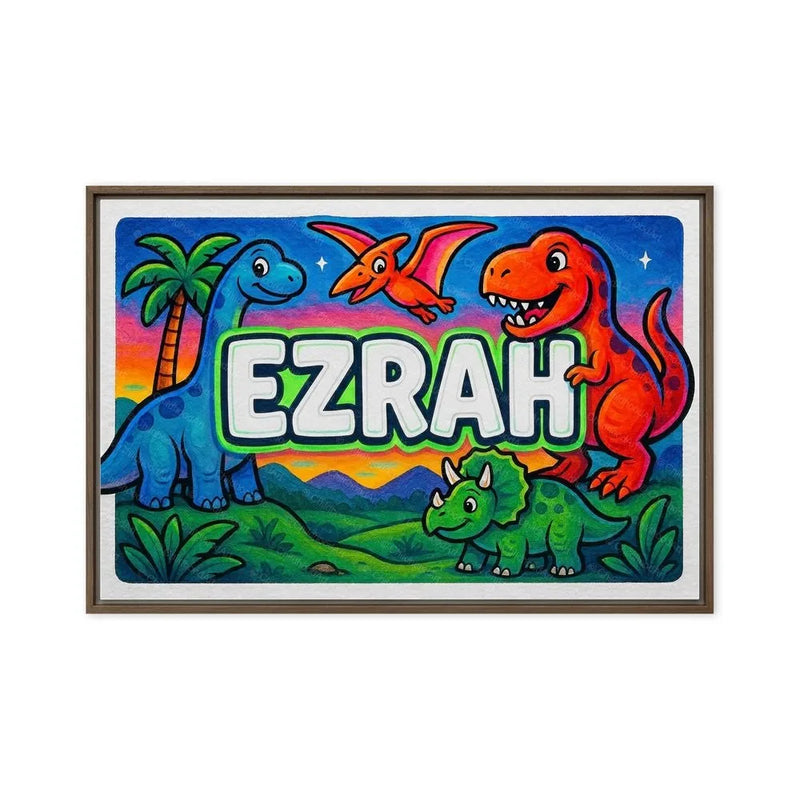Ezrah Name Art - Dinosaur Adventure personalized wall print for kids