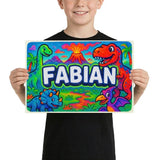 Fabian Name Art - Dinosaur Adventure personalized wall print for kids