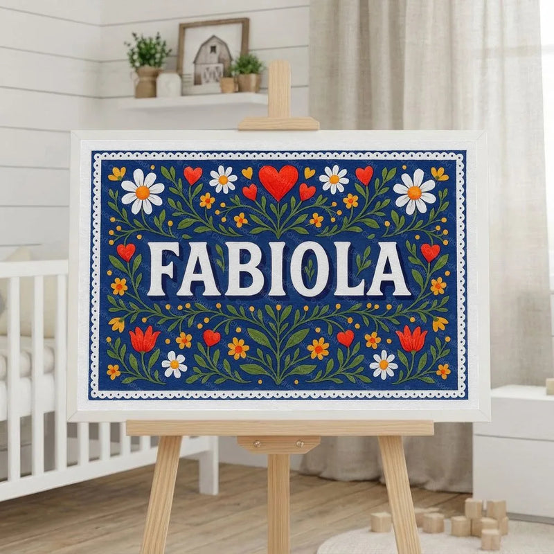 Fabiola Name Art - Floral Farmhouse personalized wall print for kids