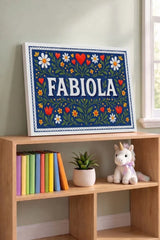 Fabiola Name Art - Floral Farmhouse personalized wall print for kids