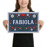 Fabiola Name Art - Floral Farmhouse personalized wall print for kids