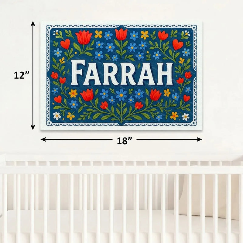 Farrah Name Art - Floral Farmhouse personalized wall print for kids