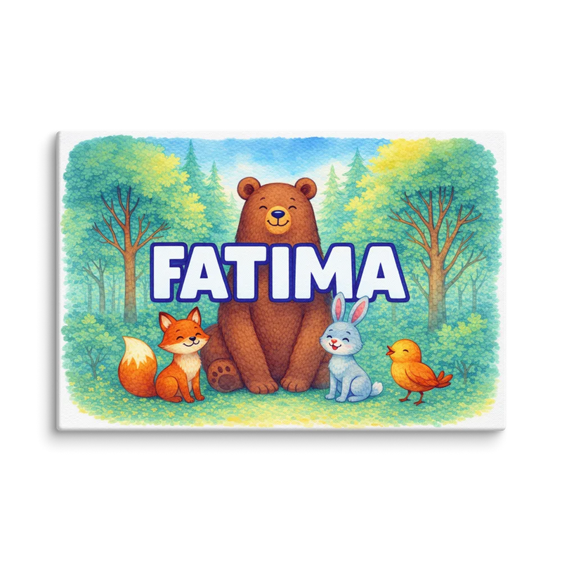 Fatima Name Art - Forest Friends personalized wall print for kids