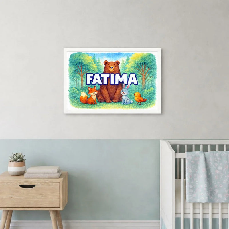 Fatima Name Art - Forest Friends personalized wall print for kids